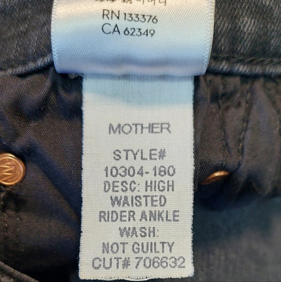 MOTHER High Waisted Ryder Ankle Jean "I’m Not Guilty" Black Wash, Size 28 - Picture 12 of 12